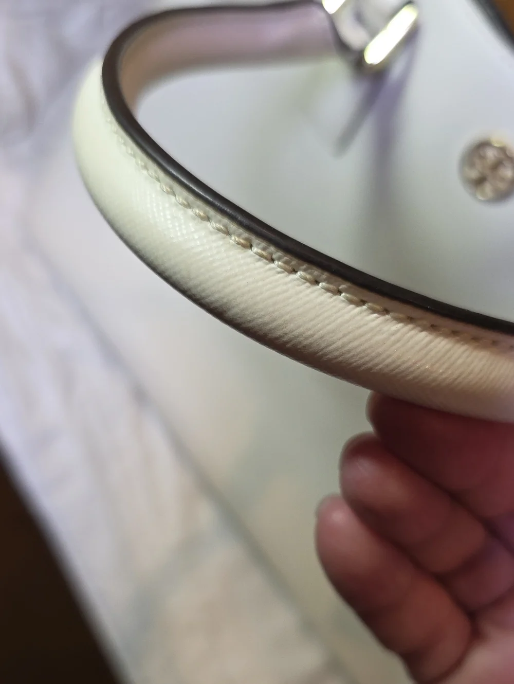 Tory Burch Cream Dome Satchel with Gold Logo